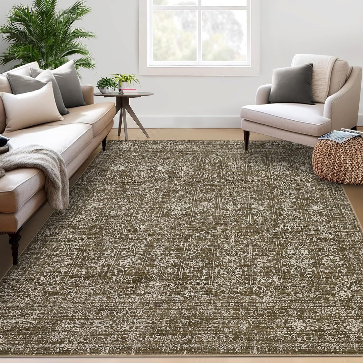 Alfombra lavable 8x10ft para sala estilo vintage antiderrap