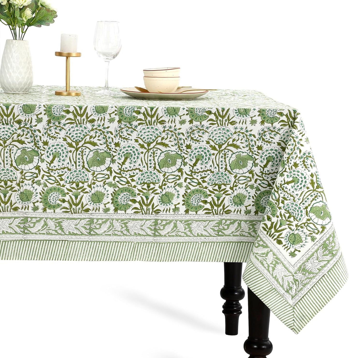 Mantel cuadrado algodón 60x60pulg estampado bloques verde