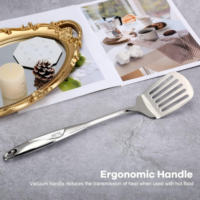 Espátula acero inox ranurada mango hueco ergonómico