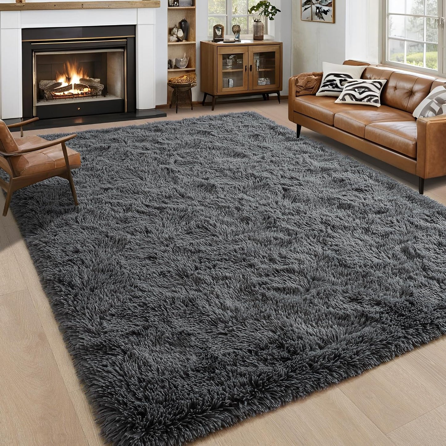 Alfombra gruesa gris 6x9ft sala dormitorio antiderrap