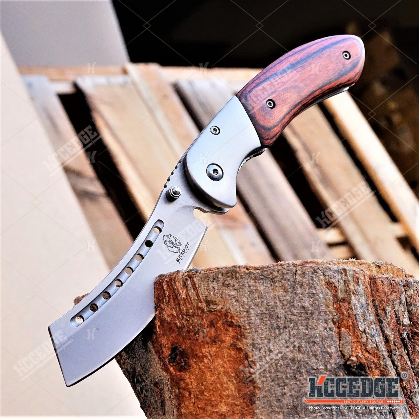 Cuchillo bolsillo campamento filo afilado madera