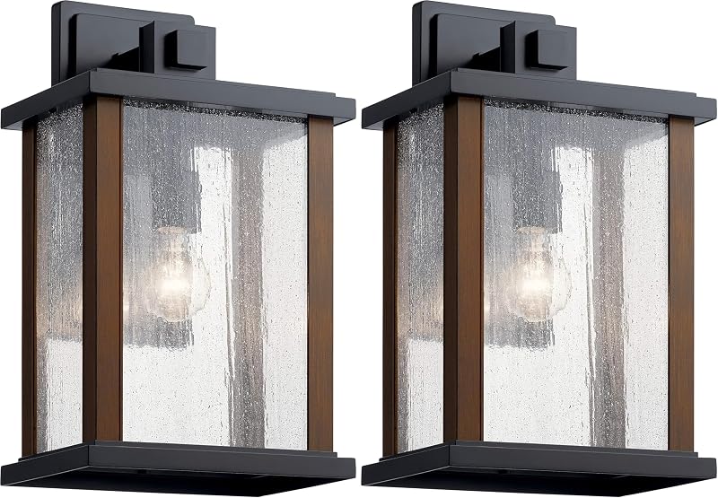 Lámpara pared exterior 17pulg negro 1 luz vidrio