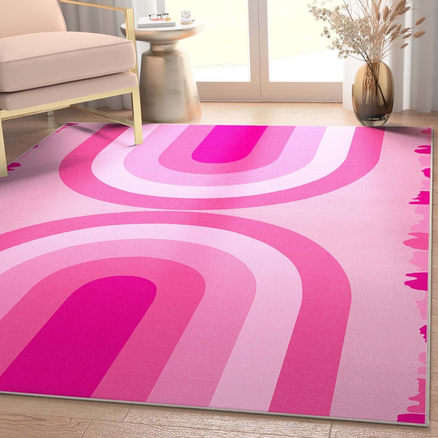 Alfombra lavable 5x7ft color rosa intenso