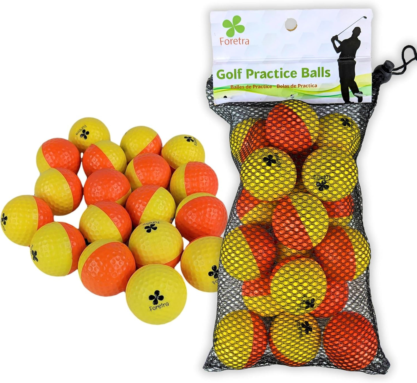 Pelotas golf espuma amarillo/naranja 18 pzas con bolsa malla
