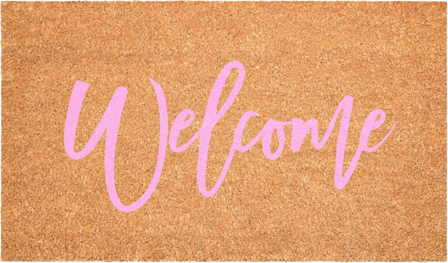 Felpudo bienvenida rosa cursive 17x29pulg