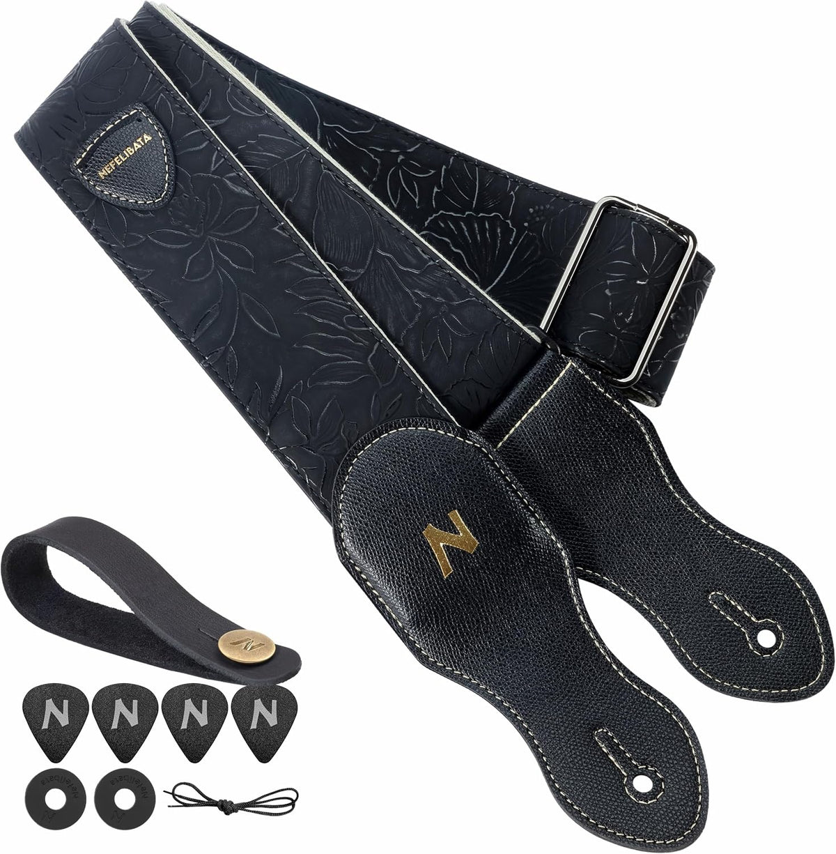Correa guitarra cuero vegano estilo Porter 60s negro