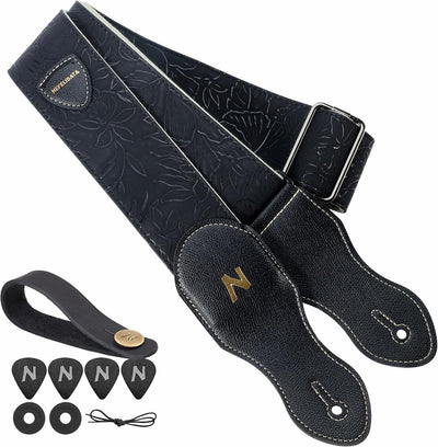Correa guitarra cuero vegano estilo Porter 60s negro
