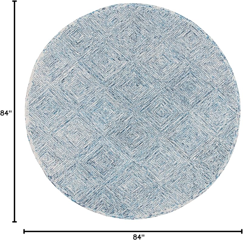 Alfombra redonda lana hecha a mano 7ft color marfil/azul