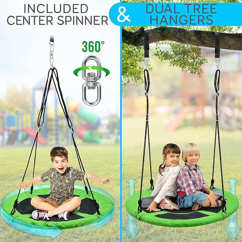 Columpio plato para árbol exterior 40 con giro central verde