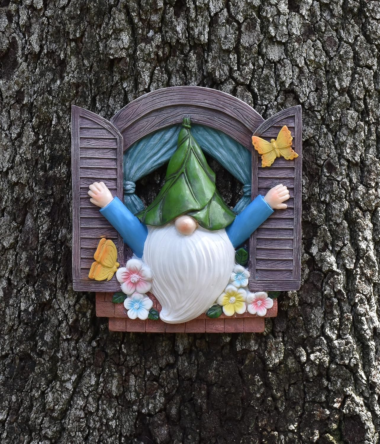 Figura gnomo mariposa decoración jardín patio ventana