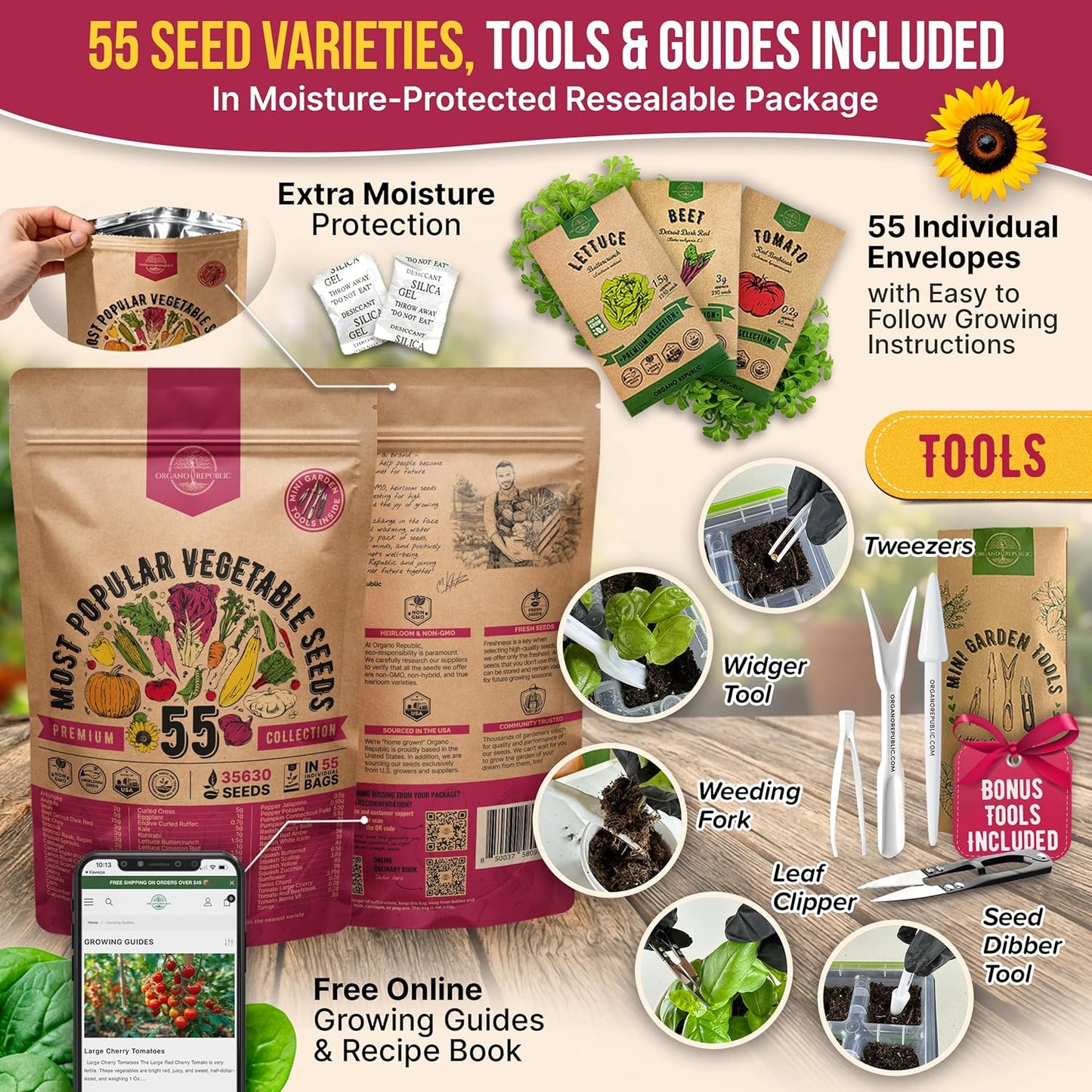 Surtido 55 semillas frutas verduras jardín hidroponía