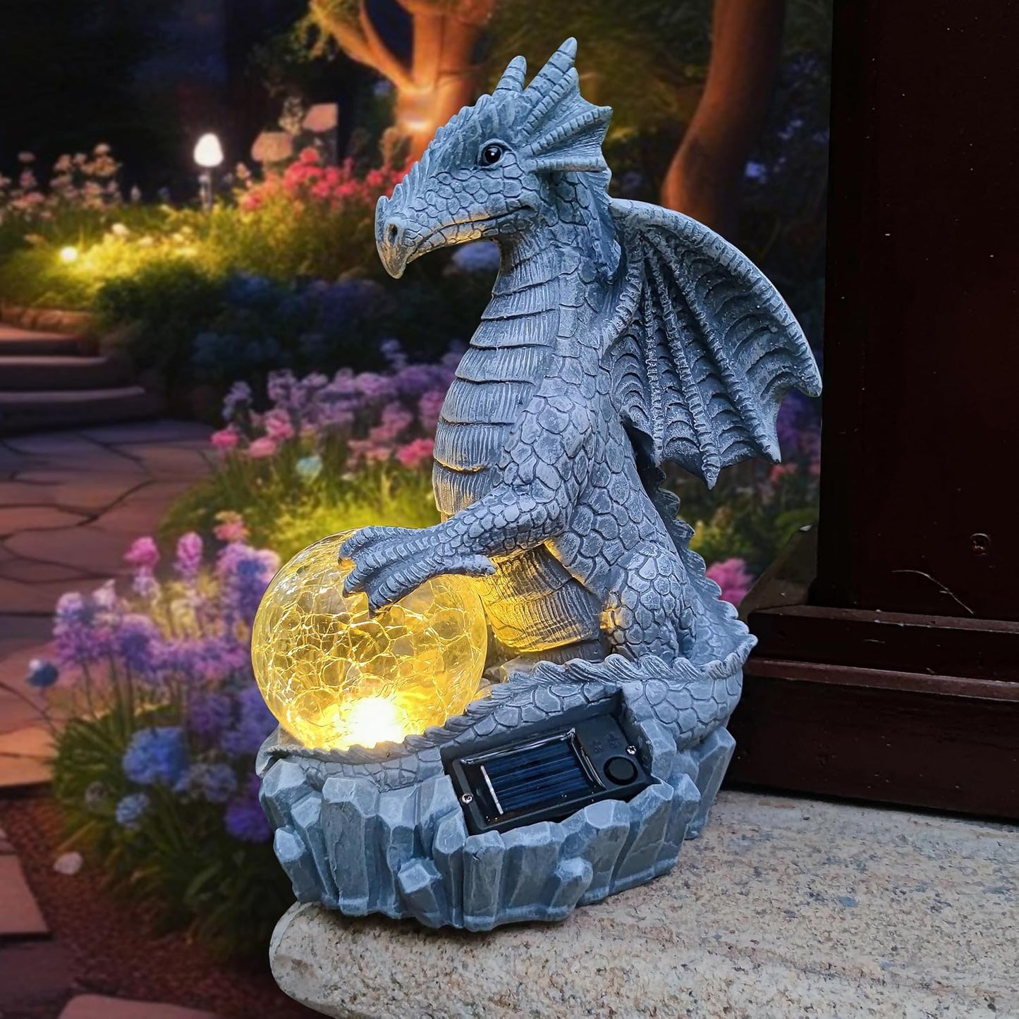 Estatua dragón solar con luces LED para jardín y patio