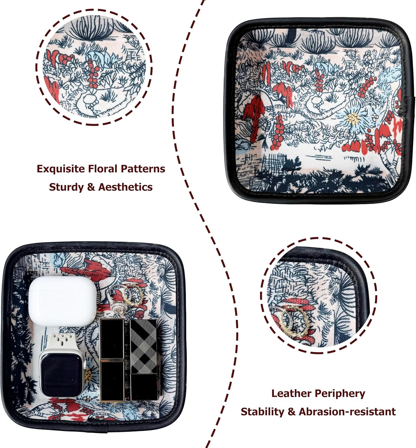 Bandeja decorativa catchall con paño limpieza joyas