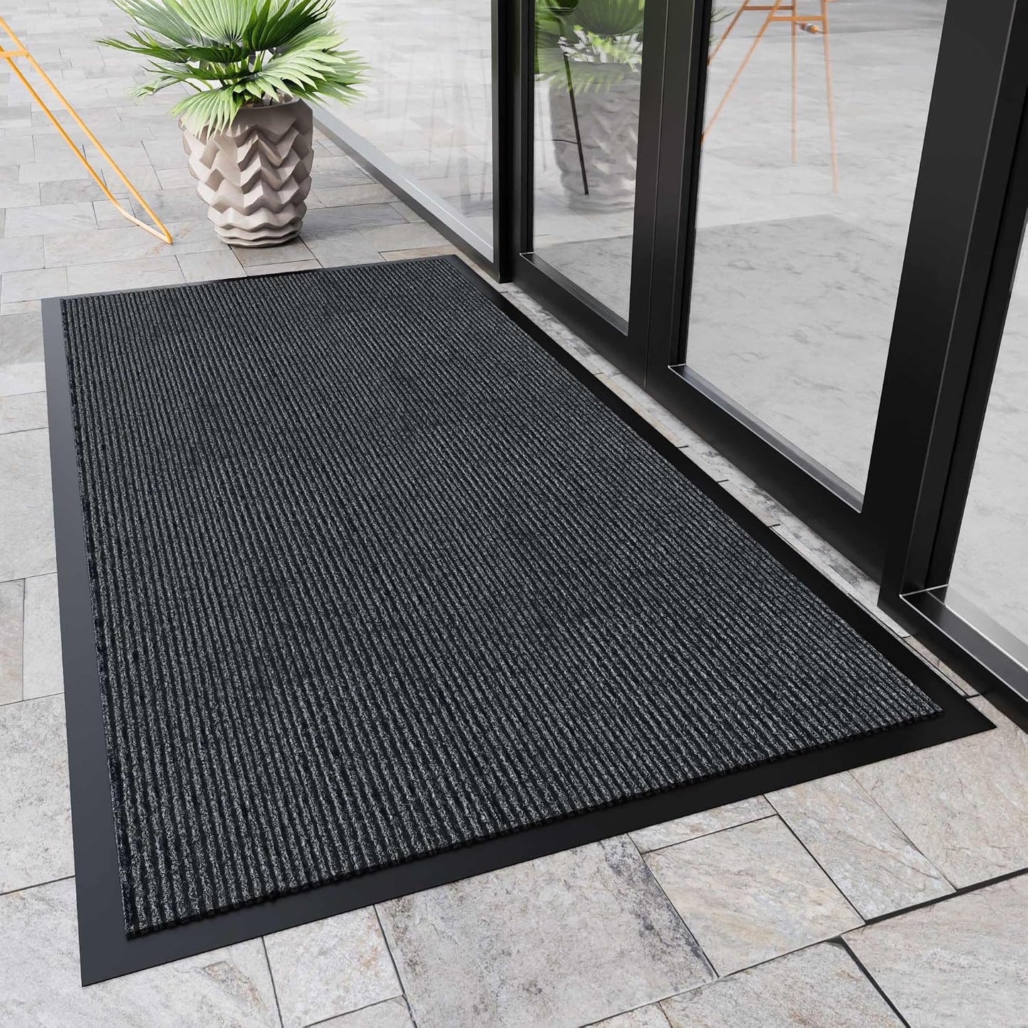 Tapete puerta entrada 6x3ft parte trasera antiderrap gris