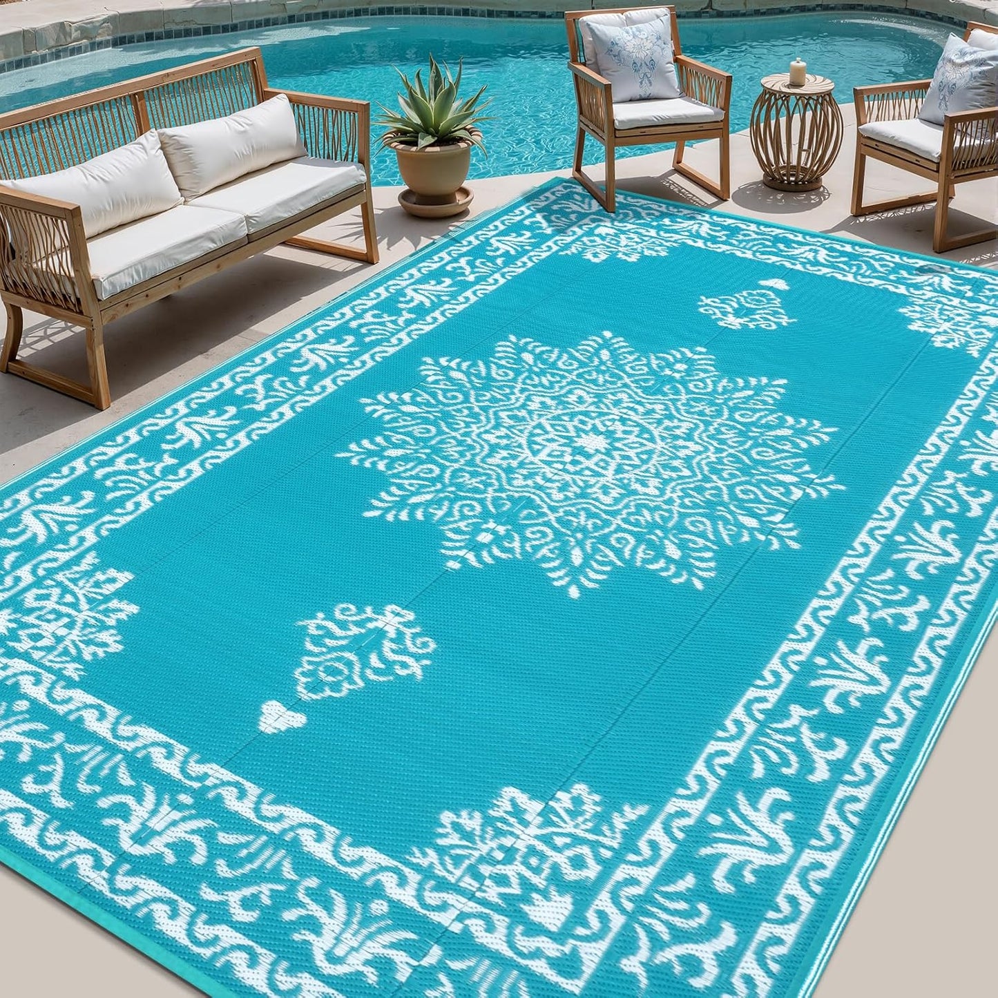 Alfombra patio impermeable 9x12ft reversible UV resistente