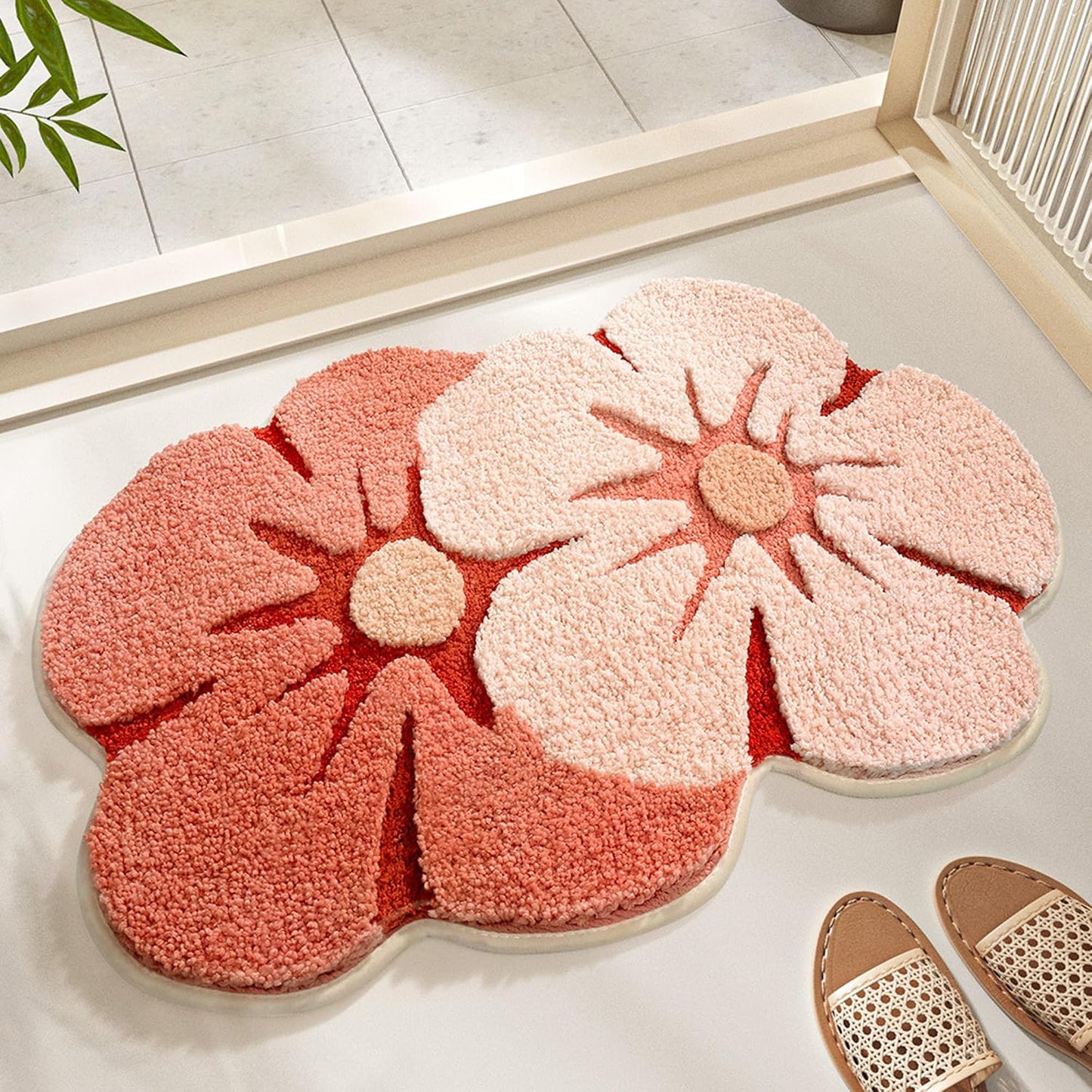 Alfombra baño microfibra antiderrap forma flor niños