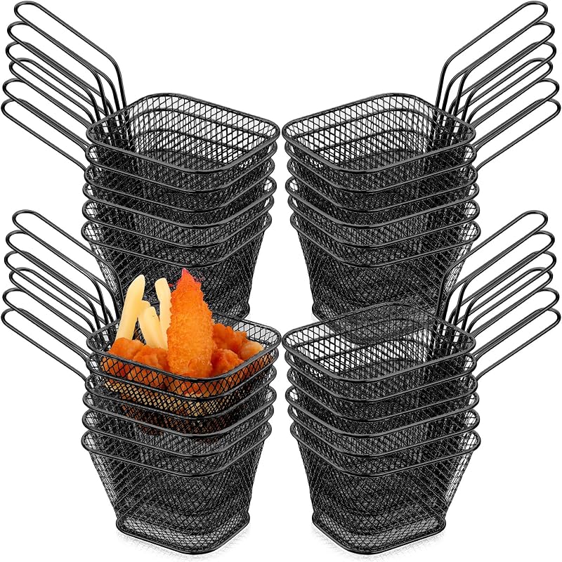 24 Cestas Cuadradas Acero Inox para Freidoras con Asa Negro