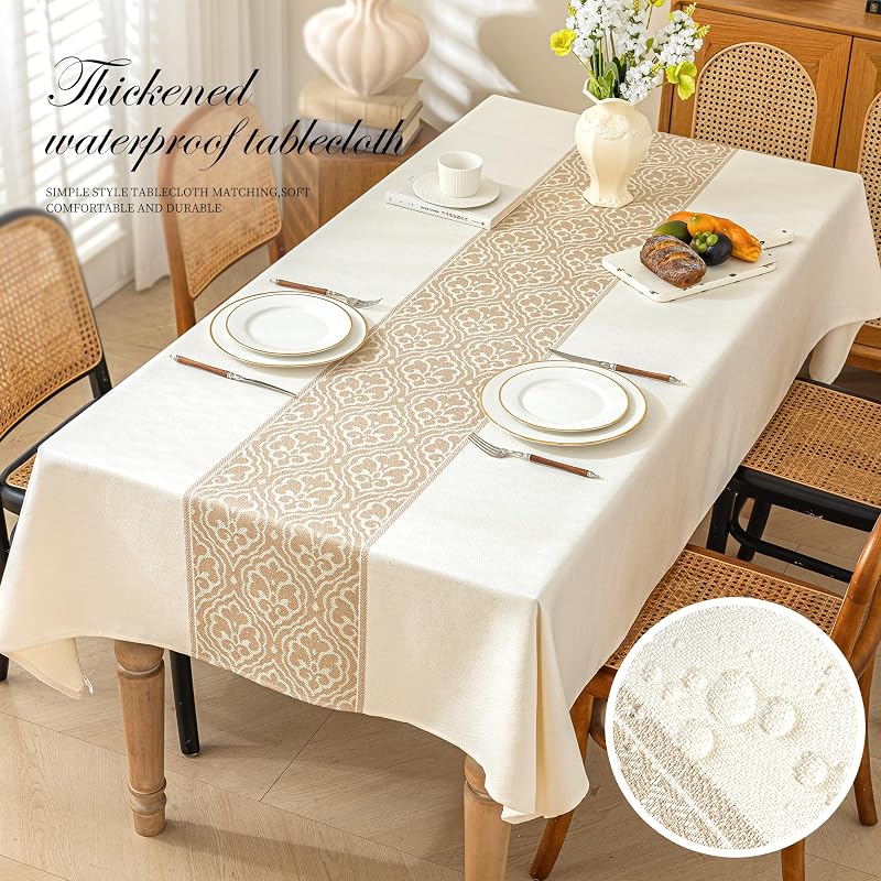 Mantel redondo beige nórdico resistente agua manchas