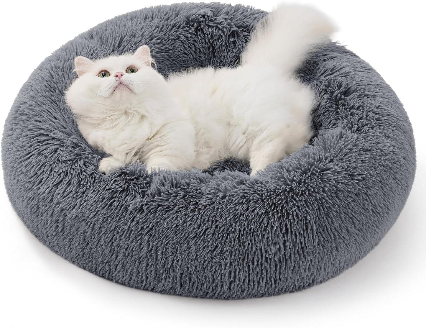 Cama dona para gatos felpa esponjosa 20x20pulg gris