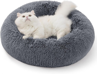 Cama dona para gatos felpa esponjosa 20x20pulg gris