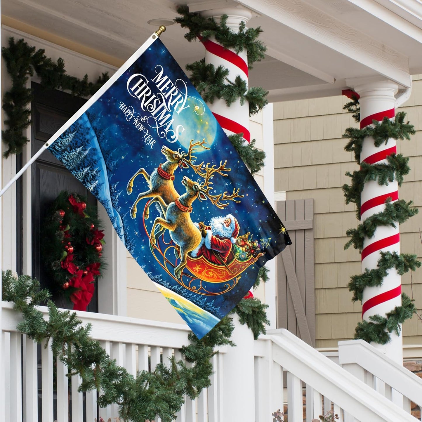 Bandera Navidad 3x5ft Papá Noel poliéster doble costura