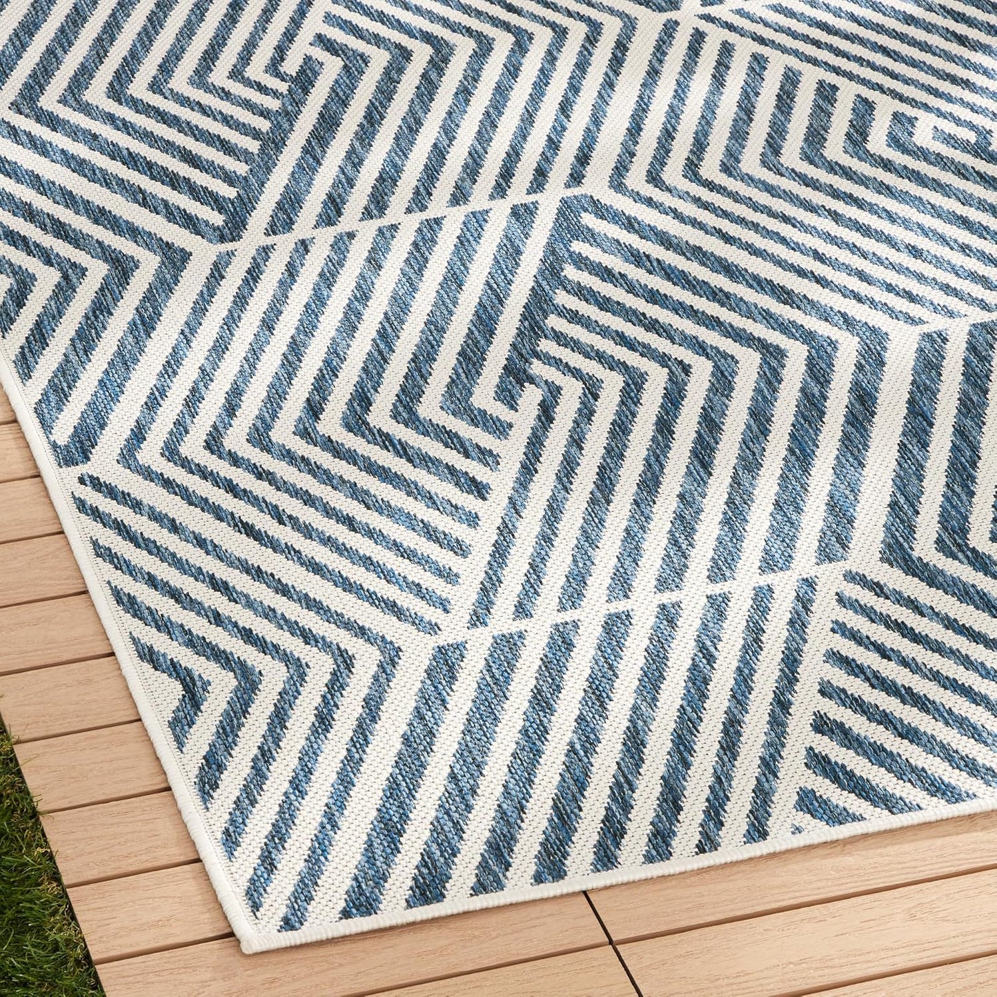 Alfombra patio azul marino/crema 7.9x10.2pies resistente UV