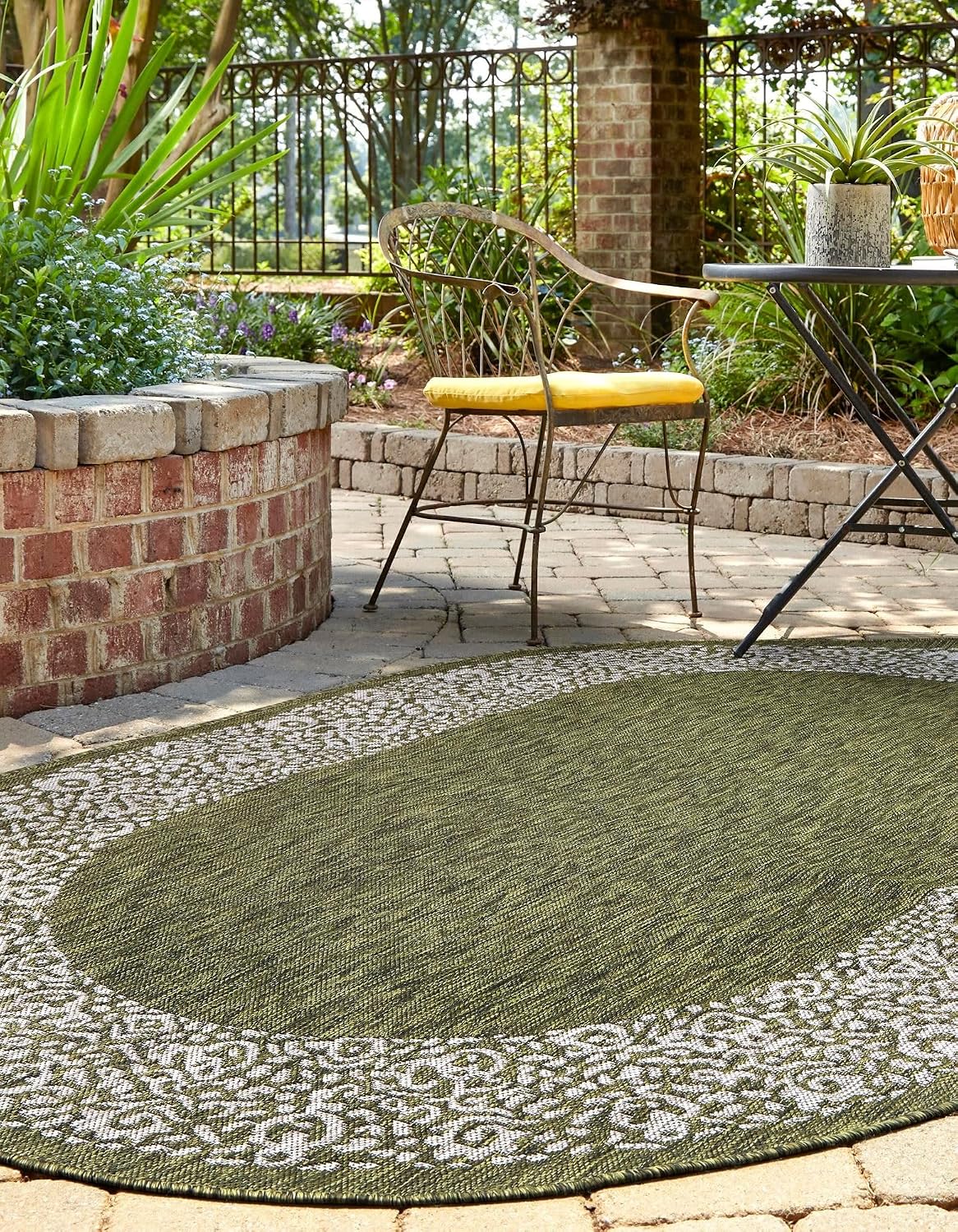 Alfombra área ovalada con borde floral 3x3x5x3ft
