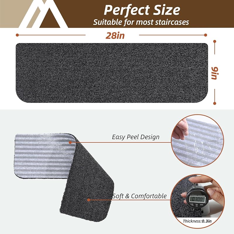 Alfombra antiderrap peldaños madera 28x9" color negro