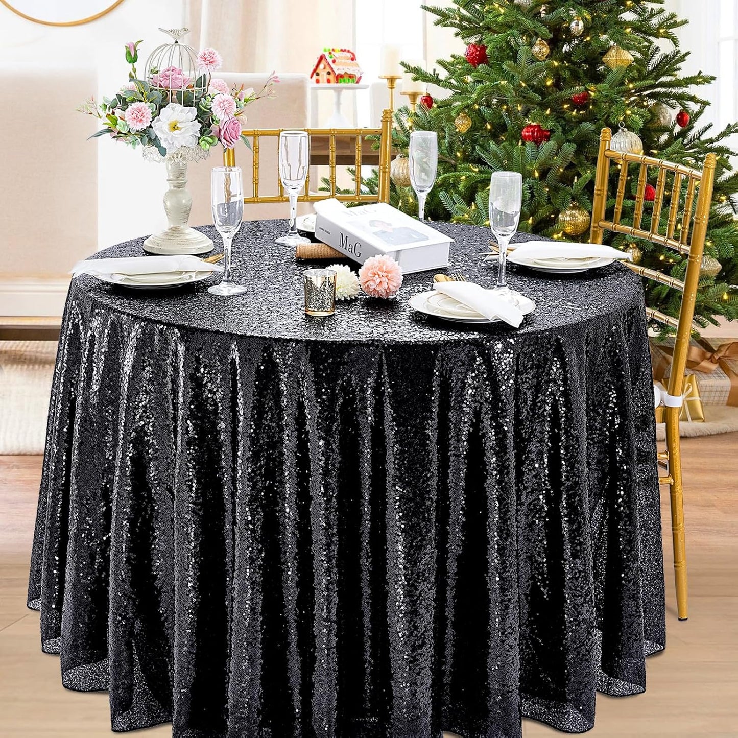 Mantel redondo purpurina 120pulg para banquetes y fiestas