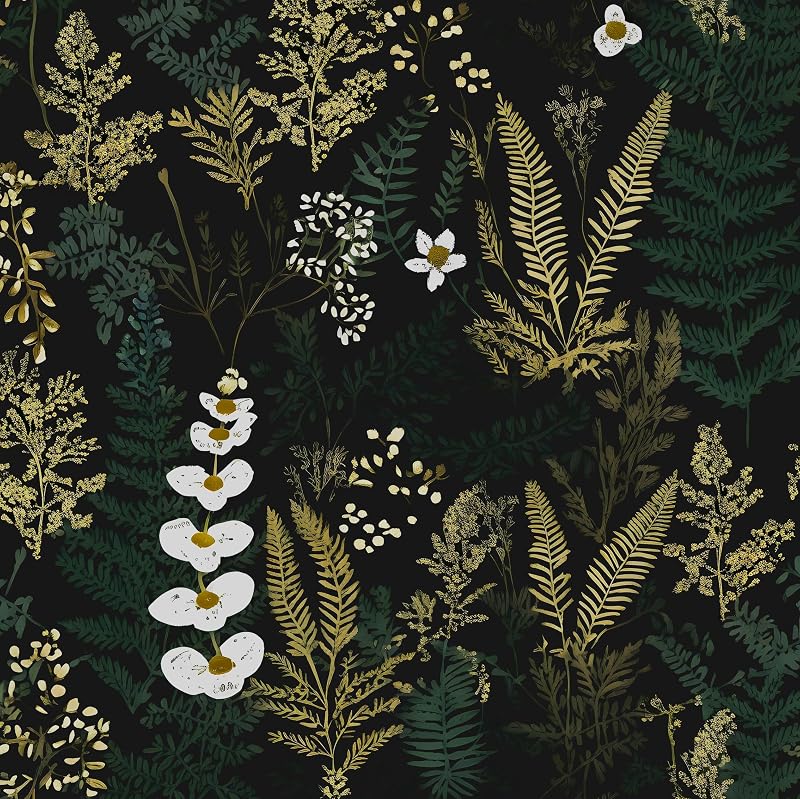 Papel tapiz floral negro autoadhesivo 17.4x393pulg
