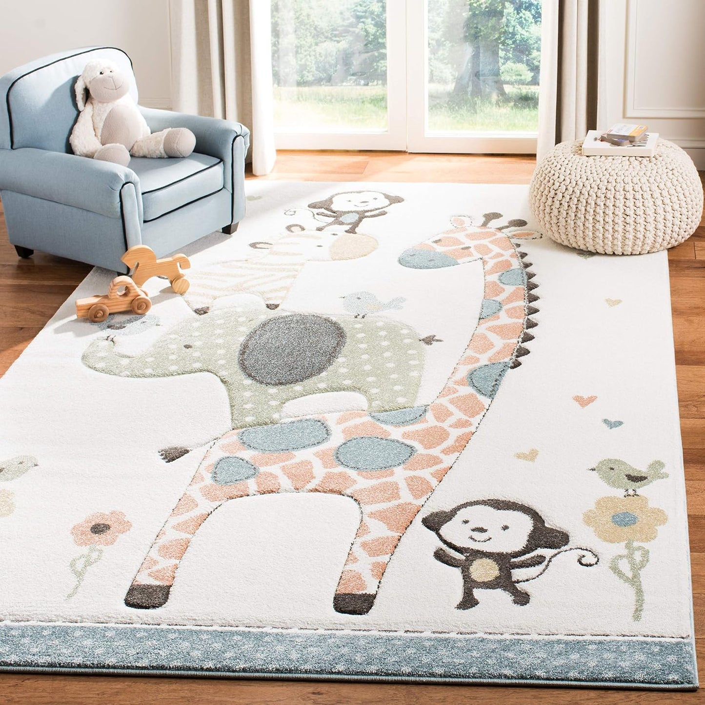 Alfombra decorativa para niños 4x6ft color marfil diseño