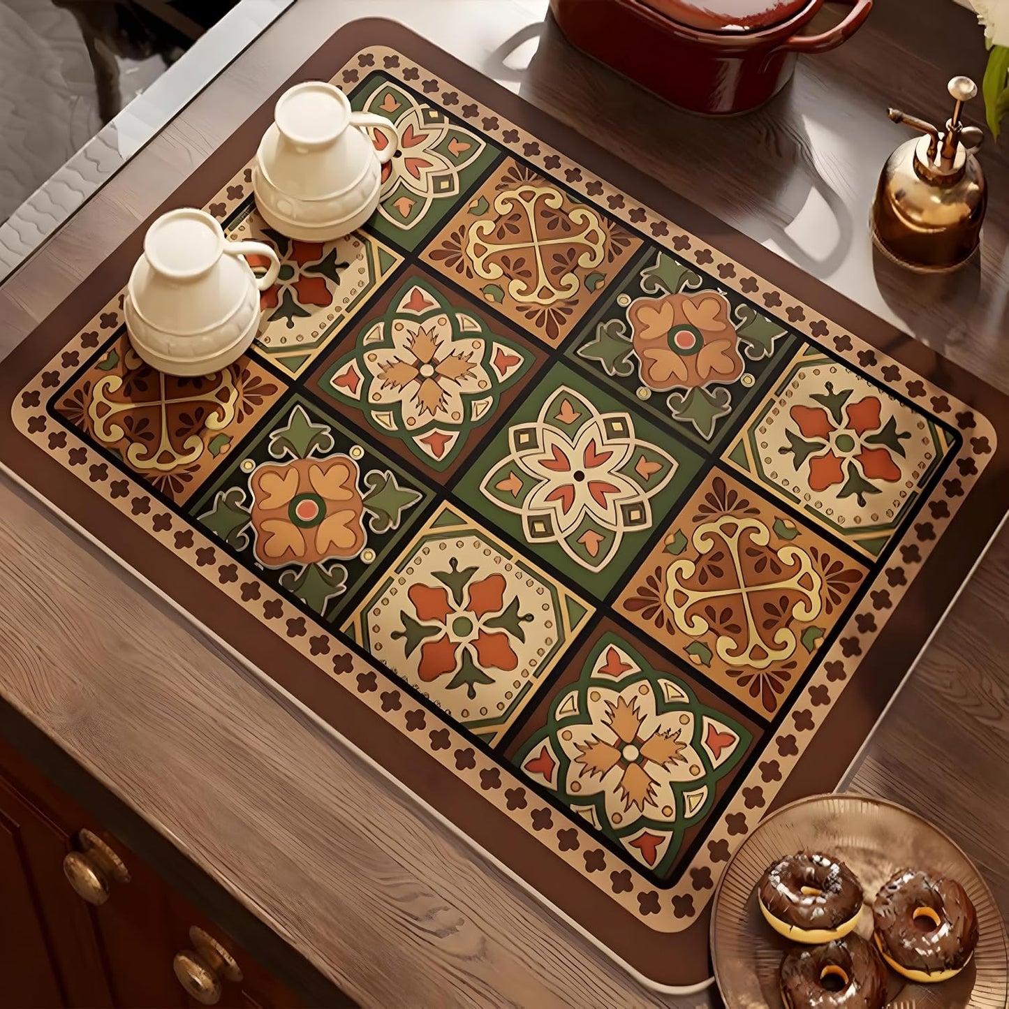 Tapete café secado platos estilo boho rápida absorción
