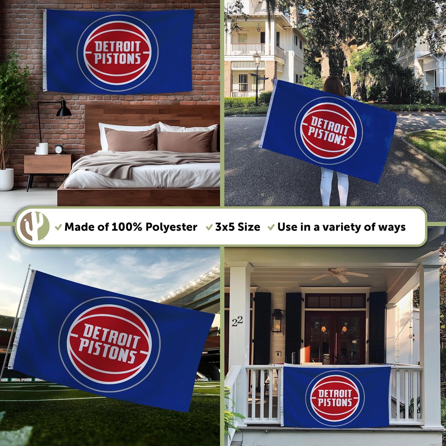 Bandera Detroit Pistons NBA 3x5ft 100% poliéster
