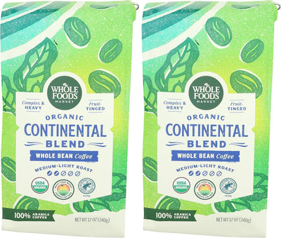 Café orgánico grano entero mezcla continental 12oz pack 2