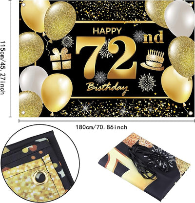 Cartel puerta cumpleaños 72 negro y dorado