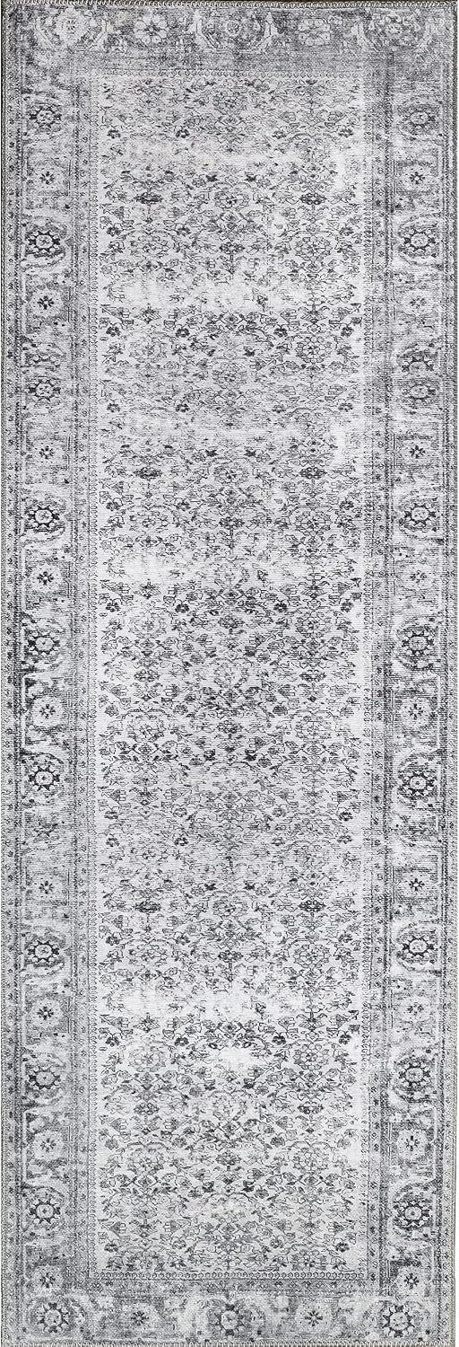 Alfombra tejido plano floral antiguo gris 2'6"x7'6"