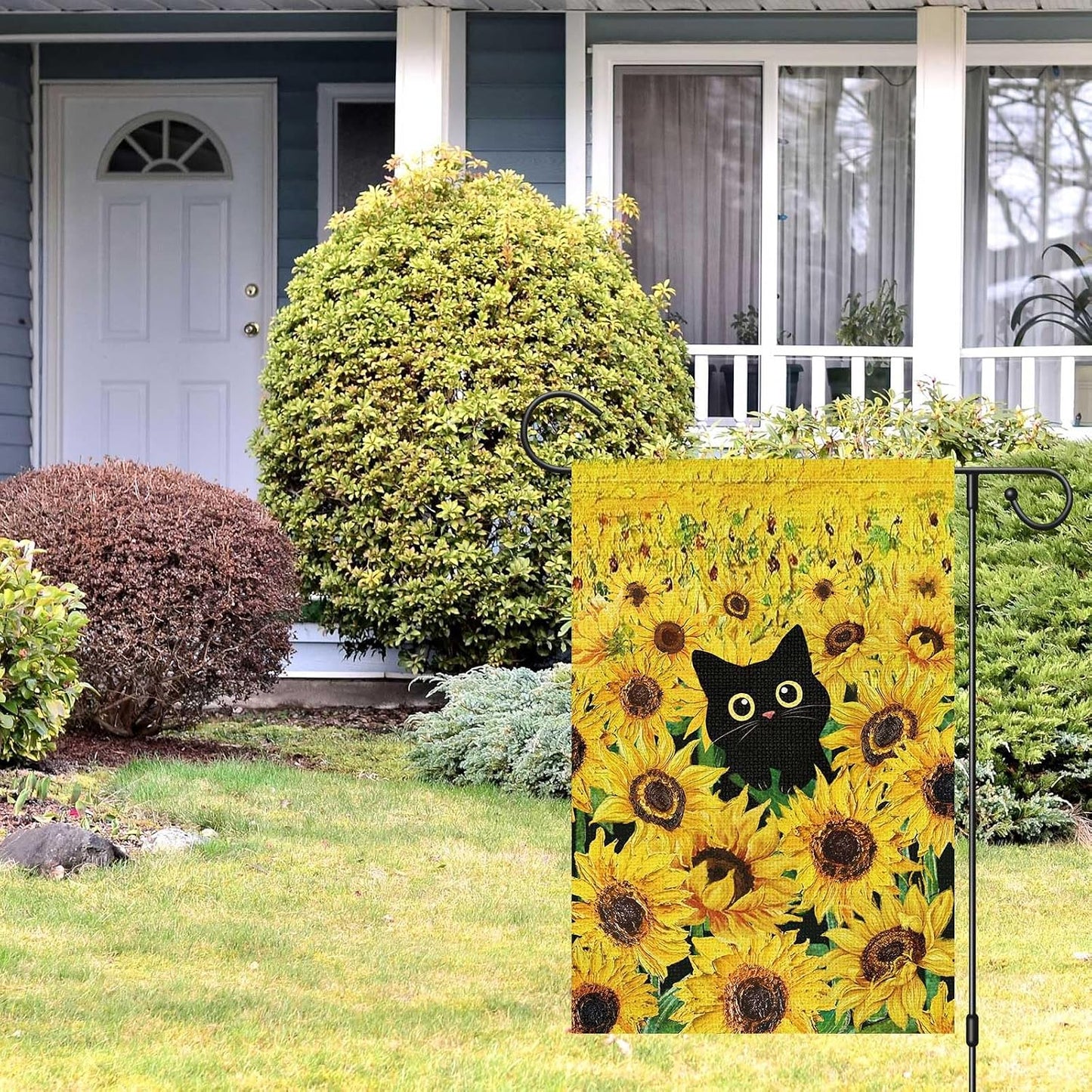 Bandera jardín gato 12x18pulg doble cara arpillera girasol