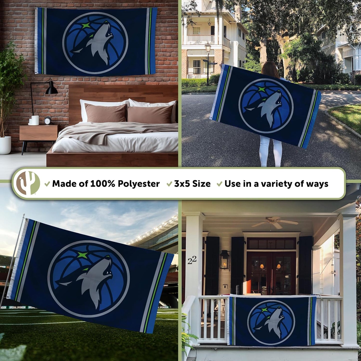 Banderas NBA Minnesota Timberwolves 3x5ft poliéster