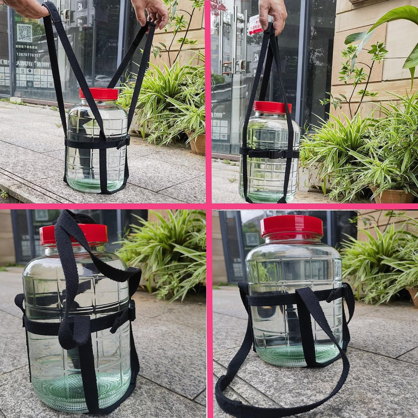 Tarro vidrio 0.5-2gal correas transporte ajustable