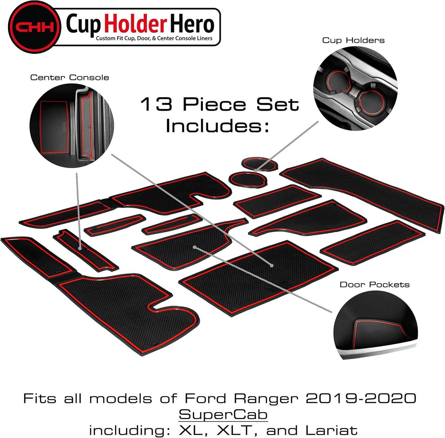 Juego 13 Pzas Insertos Portavasos Ford Ranger 19-23 Antideslizantes