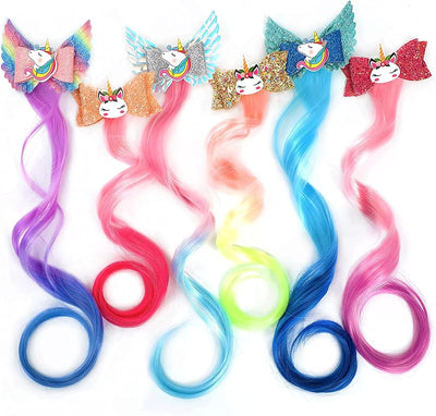 Clips lazos unicornio 6 colores purpurina para niñas y niños