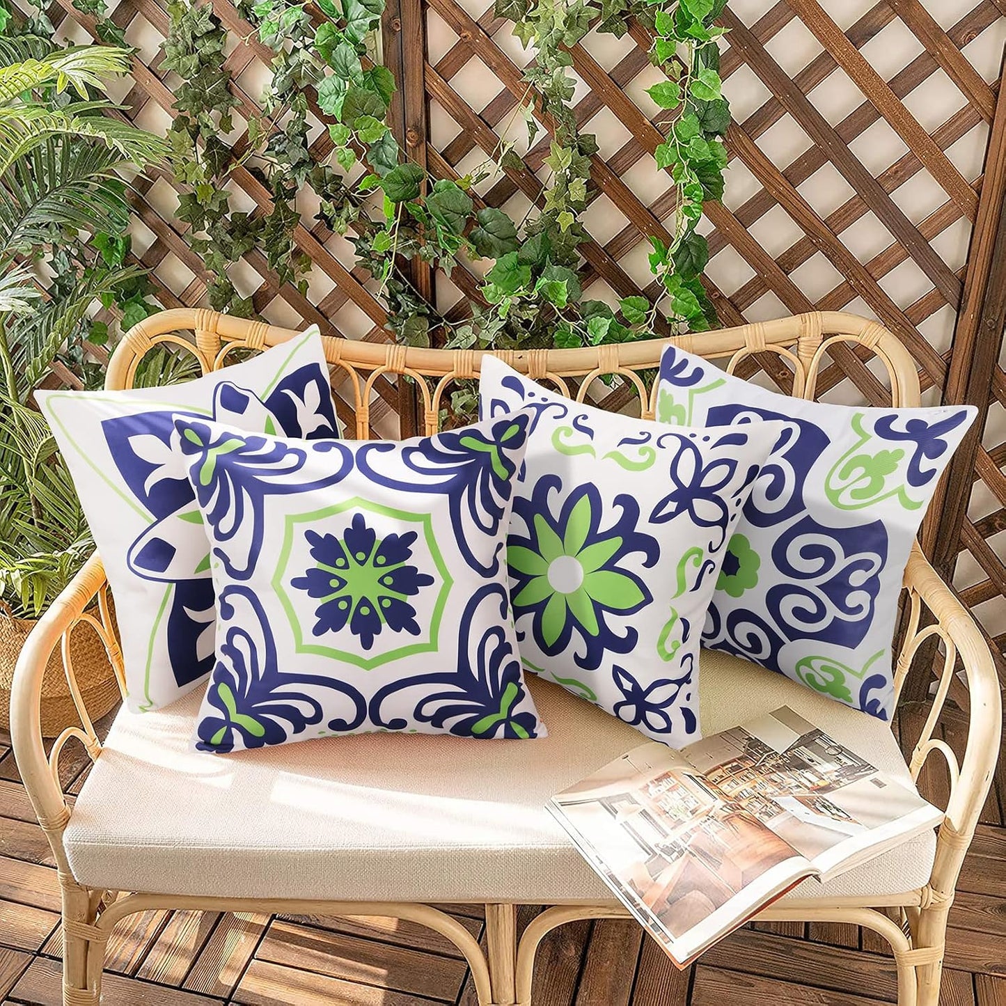 4 Pzas Fundas Almohada 18x18" Estampado Azul