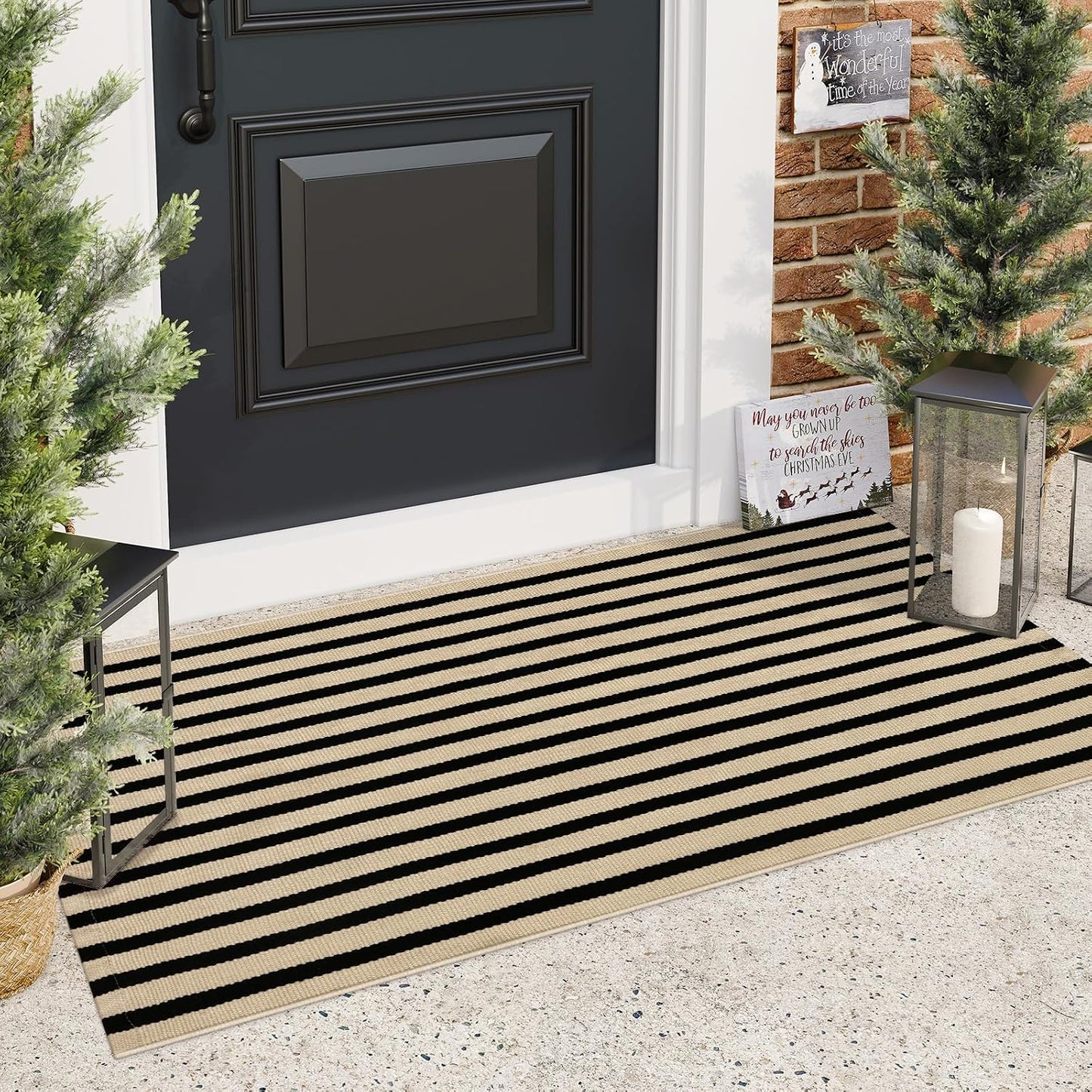 Tapete exterior 2x4.3ft reversible lavable rayas negras