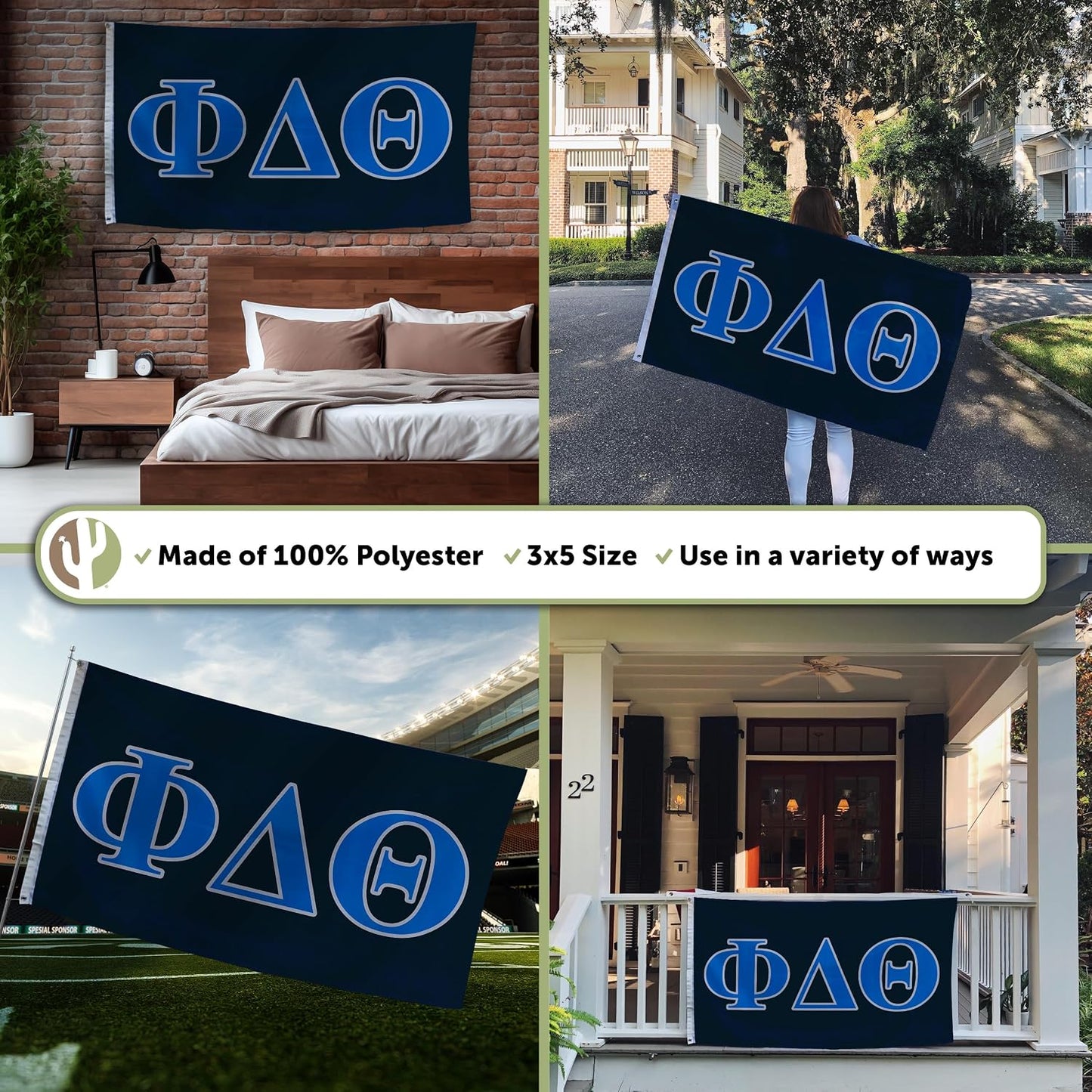 Letra Phi Delt pancarta 3x5 pies decoración fraternidad