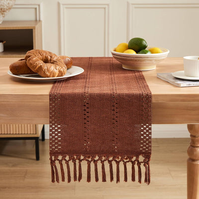 Camino mesa bohemio macramé terracota 12x36pulg