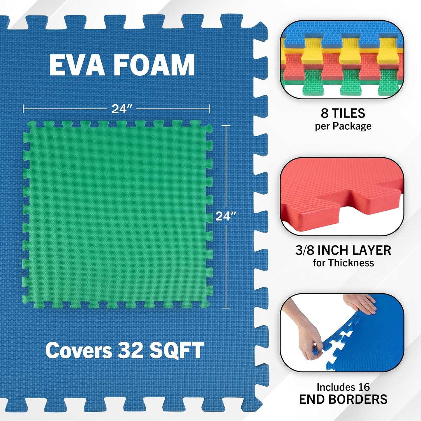 8 Azulejos EVA 32ft2 Tapete Entrenamiento Bebé Multicolor