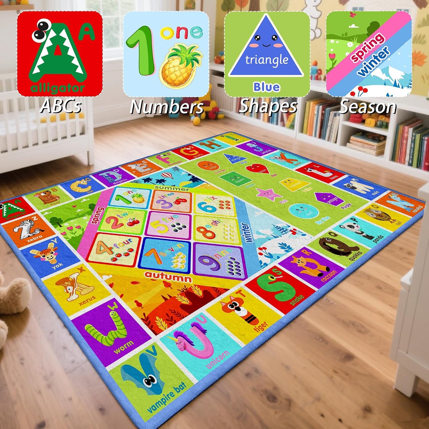 Alfombra educativa ABC números animales 5x7ft antiderrap