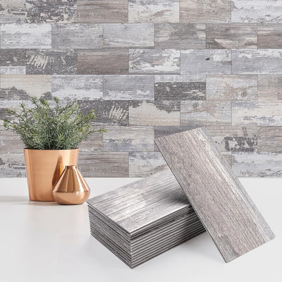 4 Losetas PVC 3x6" Antisalpicaduras Color Madera Envejecida