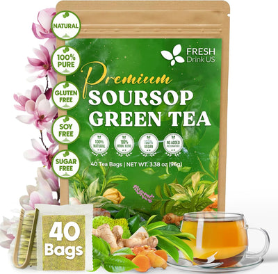 40 bolsas té verde guanábana 100% natural ecológicas sin azúcar