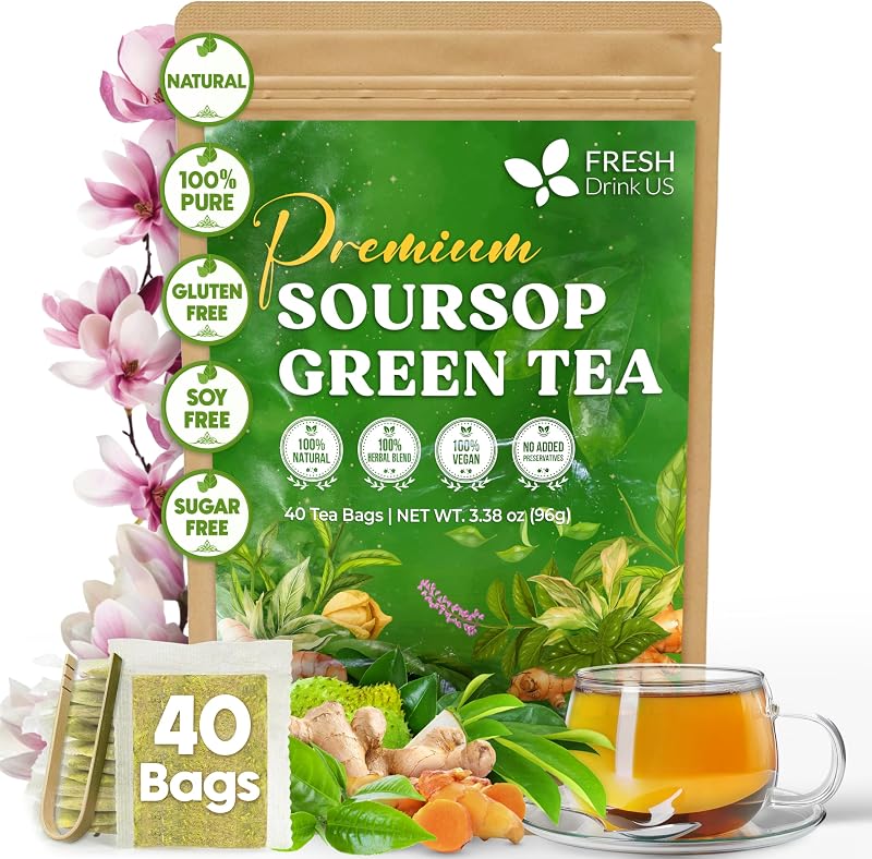 40 bolsas té verde guanábana 100% natural ecológicas sin azúcar